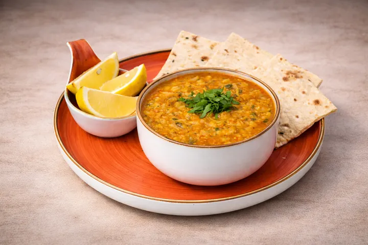 Chicken and barley soup with bread