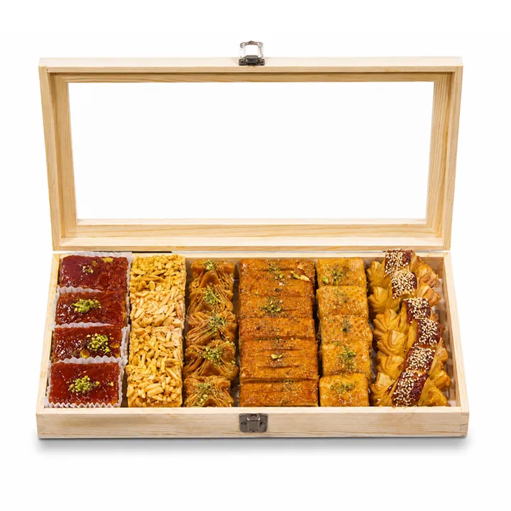 Wooden gift box of assorted Persian pastries